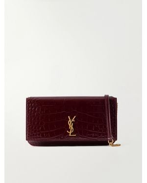 Saint Laurent Cassandre Strap Croc-Effect Patent Leather Clutch - Purple