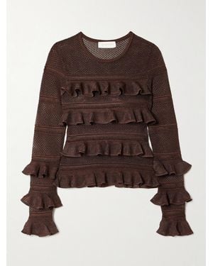 Zimmermann Ruffled Metallic Pointelle-Knit Top - Brown