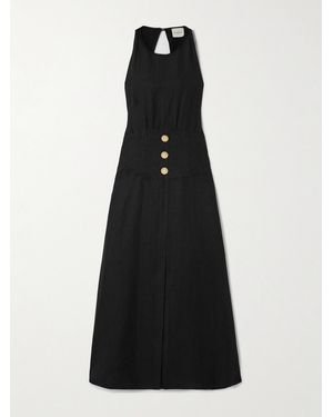 LeKasha Jesmah Open-Back Linen Halterneck Midi Dress - Black