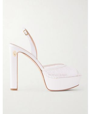 Jennifer Chamandi Antonio 130 Satin-Trimmed Lace Sandals - Natural