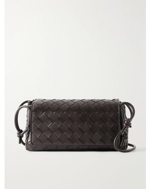 Bottega Veneta Notturno Intrecciato Leather Shoulder Bag - Black