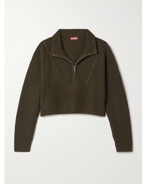 STAUD Hampton Cropped Ribbed Cashmere Sweater - Vert