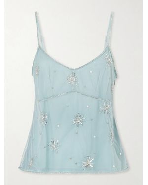STAUD Azzurra Embellished Tulle Top - Blue