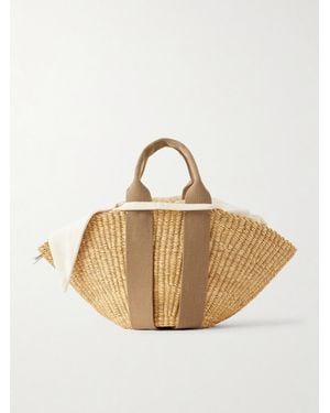 Muuñ Sophie Mini Webbing-Trimmed Woven Straw Tote - Natural