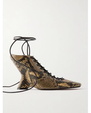 Dries Van Noten Lace-Up Snake-Effect Leather Wedge Court Shoes - Natural