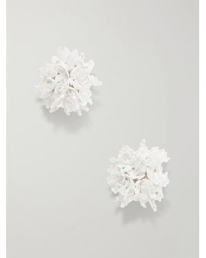 Oscar de la Renta Bead-Embellished Clip Earrings - White