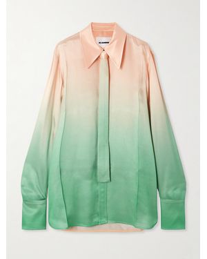 Jil Sander Oversized Tie-Detailed Dégradé Satin Shirt - Green