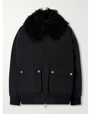 Moncler Rougequeue Shearling-Trimmed Waxed Padded Jacket - Black