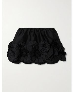 ShuShu/Tong Floral-Appliquéd Wool And Silk-Blend Mini Skirt - Black