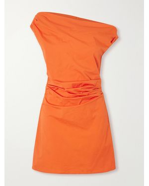 STAUD Phare Draped Cotton-Blend Poplin Mini Dress - Orange