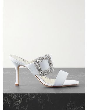 Manolo Blahnik Gable 90 Mules Aus Crêpe De Chine Mit Schnalle - Weiß