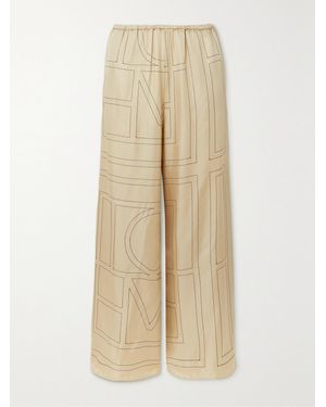TOTEME Embroidered Silk-Twill Wide-Leg Pants - Natural