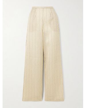 Taller Marmo Seine Metallic Pinstriped Voile Wide-Leg Trousers - Natural
