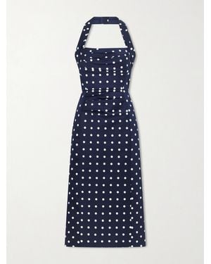 Carolina Herrera Halted-Neck Polka-Dot Cotton-Blend Twill Midi Dress - Blue