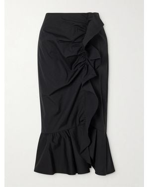 Carolina Herrera Ruched Cotton-Blend Midi Skirt - Black