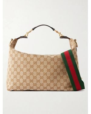 Gucci Brera Logo-Jacquard Leather-Trimmed Canvas Shoulder Bag - Natural