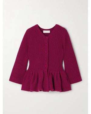 LIBEROWE Ruffled Cashmere Peplum Cardigan - Purple