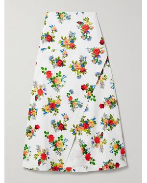 Kika Vargas Maysie Wrap-Effect Floral-Print Cotton-Blend Poplin Maxi Skirt - White
