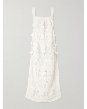 Loretta Caponi Fiocchini Lace-Trimmed Broderie Anglaise Cotton-Blend Maxi Dress - White