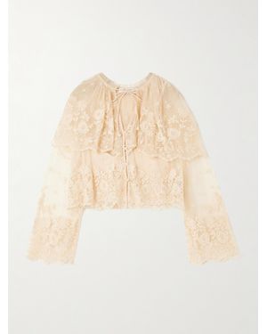 Sea Brontë Gestufte Bluse Aus Besticktem Mesh - Natur