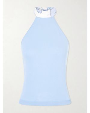 PUCCI Printed Silk-Trimmed Cotton Halterneck Top - Blue