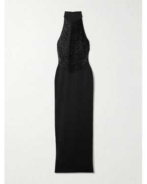 Solace London Portia Bead-Embellished Stretch-Crepe Halterneck Gown - Black