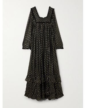 Chloé Lace-Trimmed Fil Coupé Silk-Blend Chiffon Gown - Black