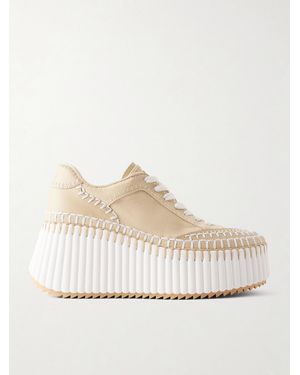 Chloé Nama Canvas And Leather Platform Trainers - Natural
