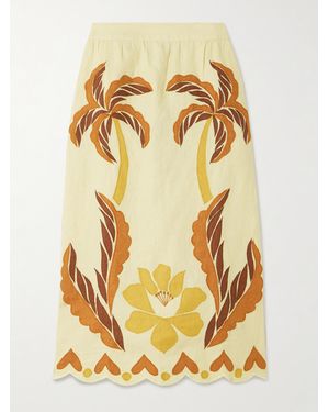 FARM Rio Summer Midirock Aus Leinen Mit Applikationen Und Wellenkante - Mettallic