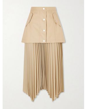 Veronica Beard Patricka Asymmetric Layered Pleated Woven Skirt - Natural
