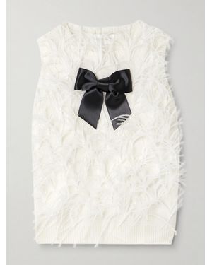 ShuShu/Tong Feather- And Satin-Trimmed Wool-Blend Jumper - Natural