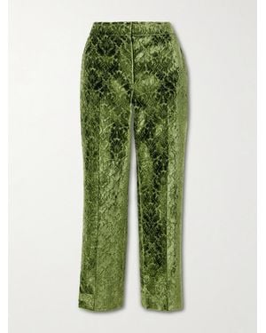Burberry Velvet-Jacquard Straight-Leg Trousers - Green