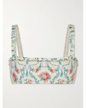 Agua Bendita Olmo Mosqueta Printed Ruffled Recycled Bandeau Bikini Top - Blue