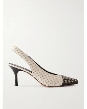 Chloé Alba Studded Perforated Leather Slingback Court Shoes - White