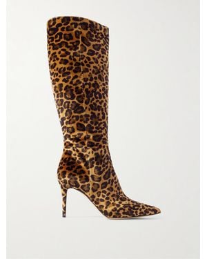 Gianvito Rossi Kniehohe Stiefel Aus Samt Mit Leopardenprint - Braun