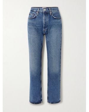 Agolde Lana Distressed Mid-Rise Straight-Leg Jeans - Blue