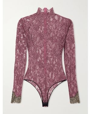 Valentino Garavani Scalloped Lace-Jersey Bodysuit - Purple