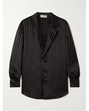 Saint Laurent Hemd Aus Gestreiftem Seidensatin - Schwarz