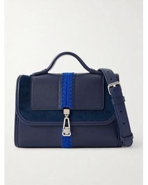 Gabriela Hearst Leonora Small Crochet And Suede-Trimmed Leather Shoulder Bag - Bleu