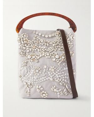 Dries Van Noten Crystal-Embellished Woven Shoulder Bag - Gray