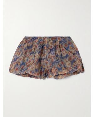 SIR. Fiore Picot-Trimmed Gathered Floral-Print Silk-Organza Shorts - Multicolour