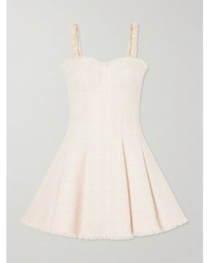 Balmain Embellished Pleated Tweed Mini Dress - Natural