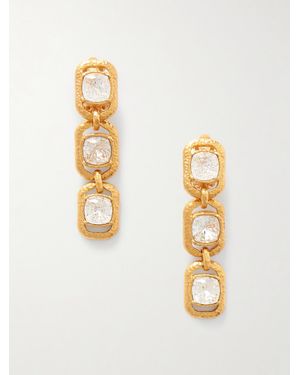 Oscar de la Renta Tone Crystal Clip Earrings - Metallic