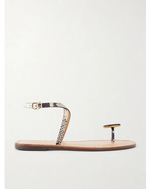 Amanu The Kigali Embellished Snake-Effect Leather Flats - Natural