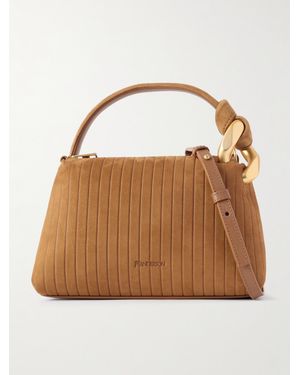 JW Anderson Jwa Corner Small Chain-Embellished Ribbed Nubuck Shoulder Bag - Brown