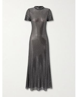 Self-Portrait Crystal-Embellished Mesh Midi Dress - Gray