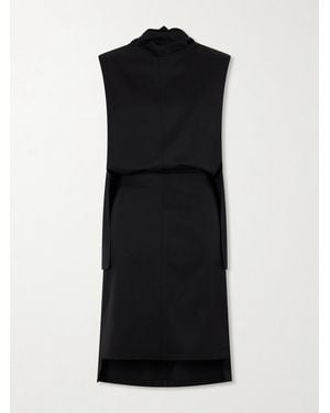 Brandon Maxwell The Noa Gathered Wool-Twill Turtleneck Mini Dress - Black