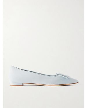 Manolo Blahnik Maysale Ballerinas Aus Veloursleder Mit Schnalle - Weiß