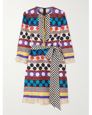 Valentino Garavani Belted Printed Silk-Twill Mini Dress - Blue