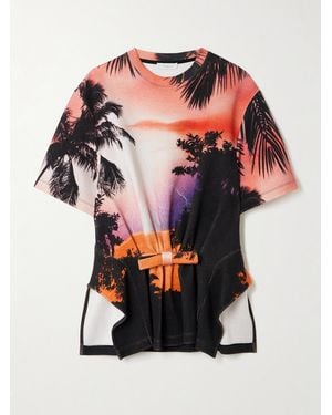 Rabanne Bow-Detailed Printed Gathered Jersey T-Shirt - Multicolour